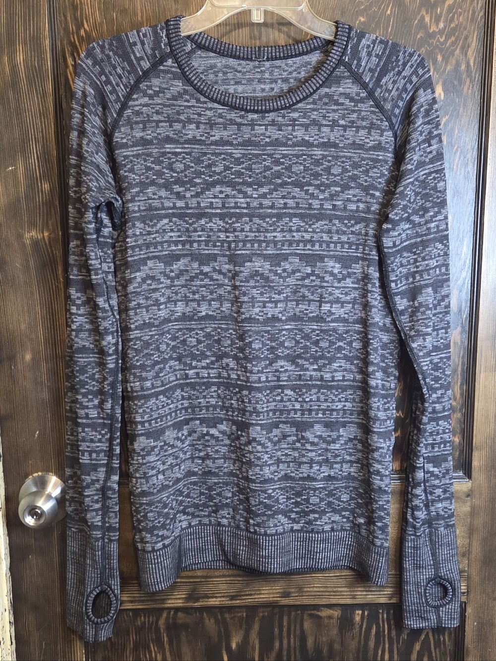 EUC Wmn's Lululemon 'Rest Less Pullover' in "Heathered Black" Geometric Jacquard